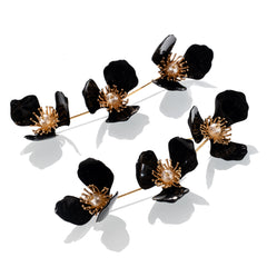 Triple Apple Flower Stud Earrings Black