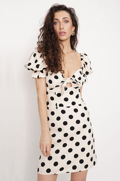Elodie Dress White/Black Dot Pattern