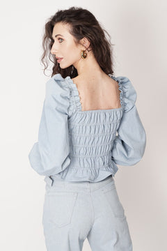 Gathered Denim Blouse Vintage Blue