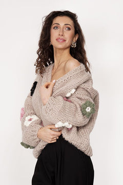 Flower Handmade Cardigan Beige