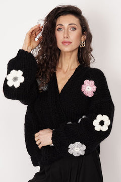 Flower Handmade Cardigan Black