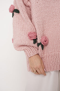 Rose Handmade Knit Sweater Pink