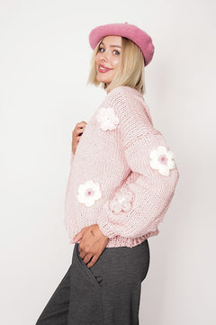 Flower Handmade Cardigan Light Pink