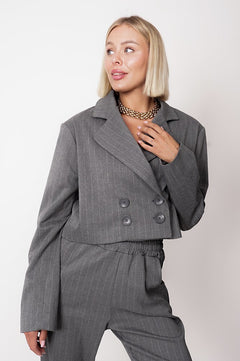 Aspen Cropped Blazer Pinstripe Grey