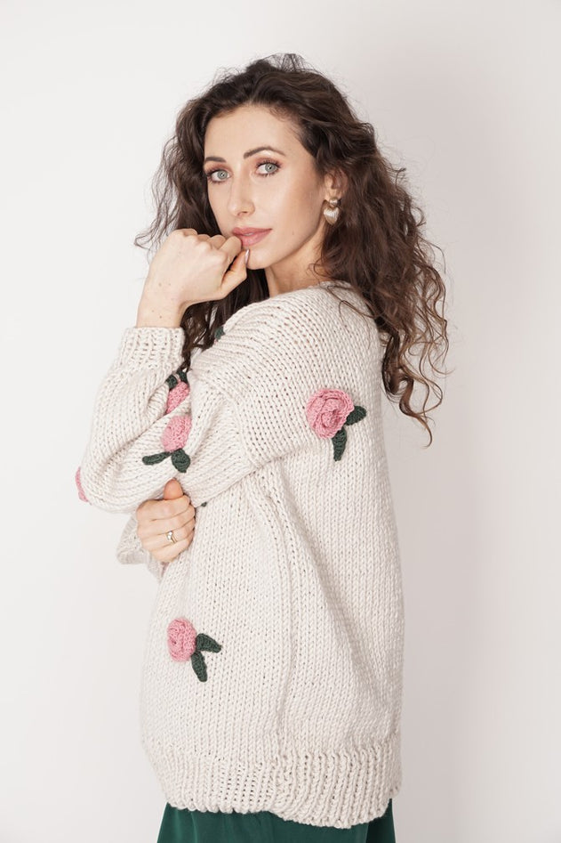 Rose Handmade Knit Sweater Light Beige