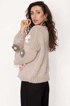 Flower Handmade Cardigan Beige