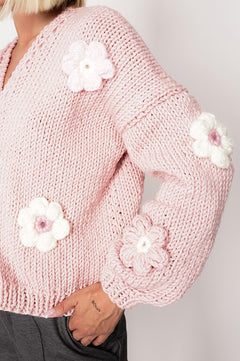 Flower Handmade Cardigan Light Pink