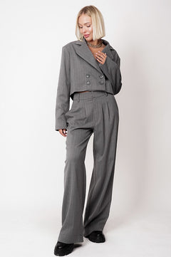 Aspen Cropped Blazer Pinstripe Grey