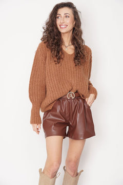 Gia Leather Shorts Brown