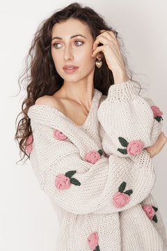 Rose Handmade Knit Sweater Light Beige