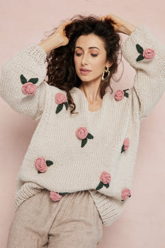 Rose Handmade Knit Sweater Light Beige