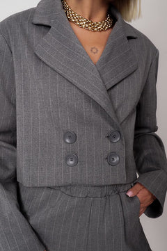 Aspen Cropped Blazer Pinstripe Grey