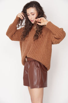 Gia Leather Shorts Brown