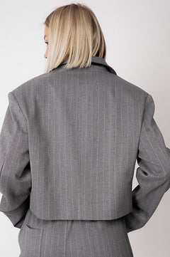 Aspen Cropped Blazer Pinstripe Grey