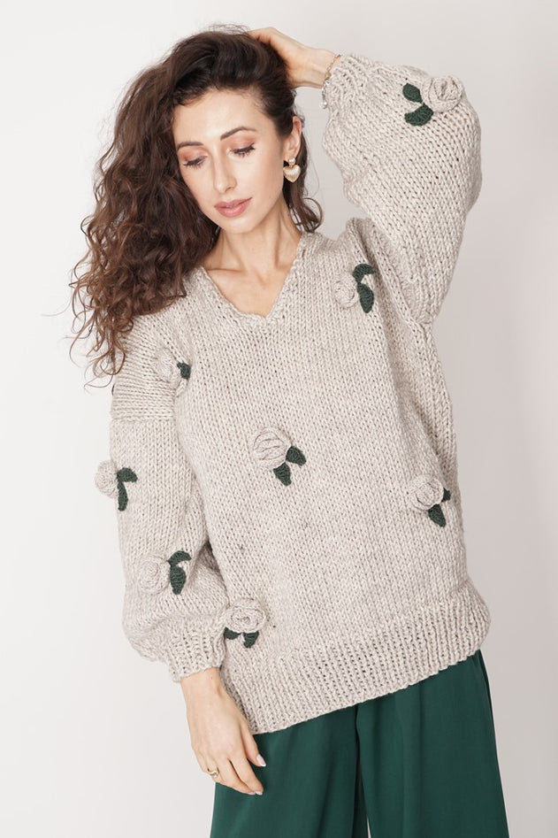 Rose Handmade Knit Sweater Dark Beige