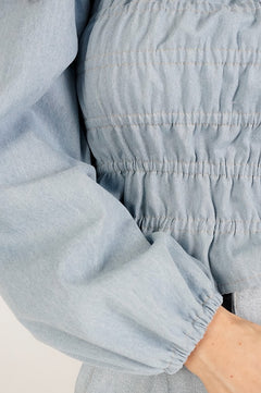Gathered Denim Blouse Vintage Blue