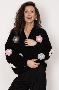 Flower Handmade Cardigan Black