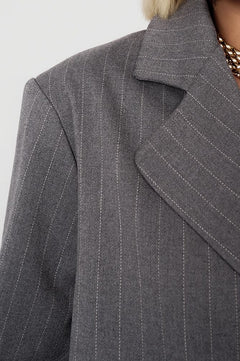 Aspen Cropped Blazer Pinstripe Grey