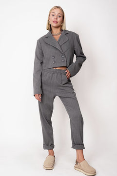 Aspen Cropped Blazer Pinstripe Grey