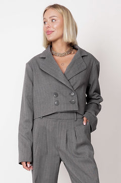 Aspen Cropped Blazer Pinstripe Grey