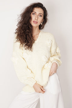 Rose Handmade Knit Sweater Pastel Yellow