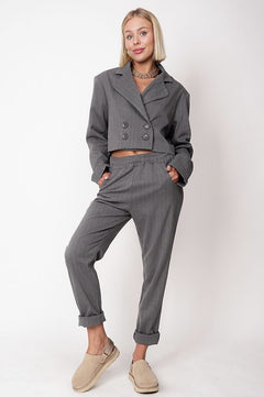 Aspen Cropped Blazer Striped Grey