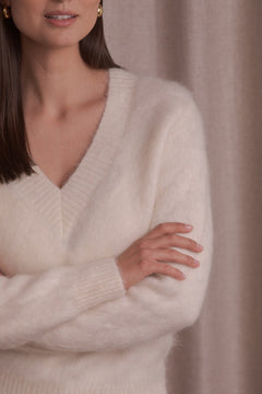 V-Neck Alpaca Blend Sweater Cream