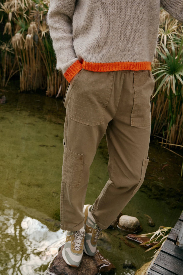 Pants With Check Stitching Military Green