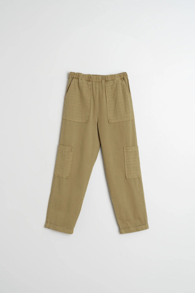 Pants With Check Stitching Military Green