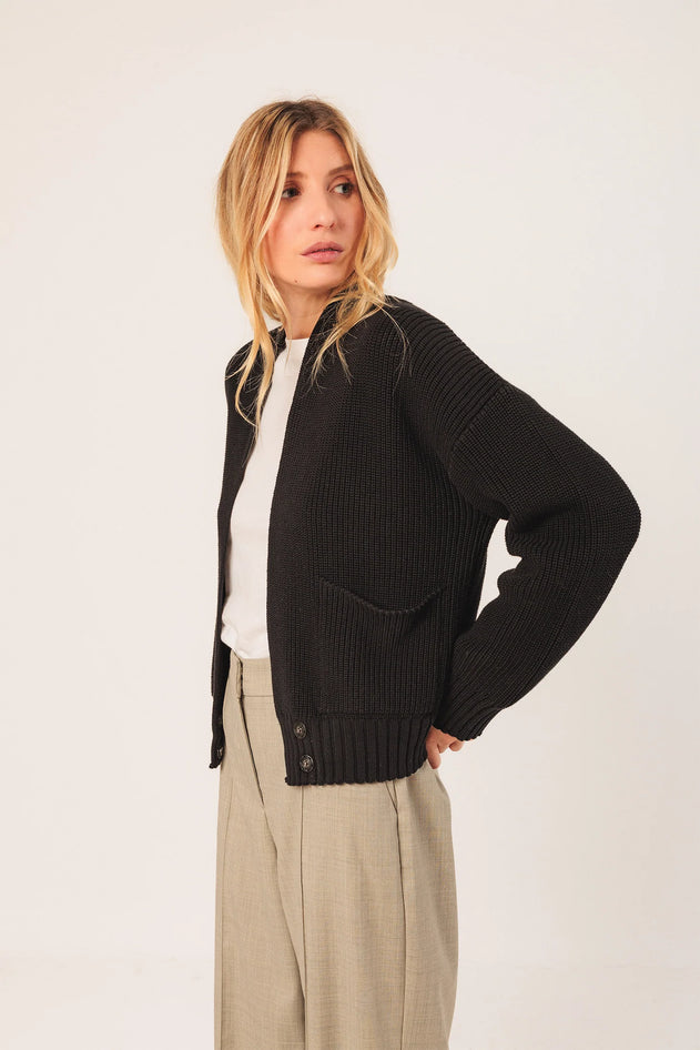 Cotton Double-Breasted Cardigan Black