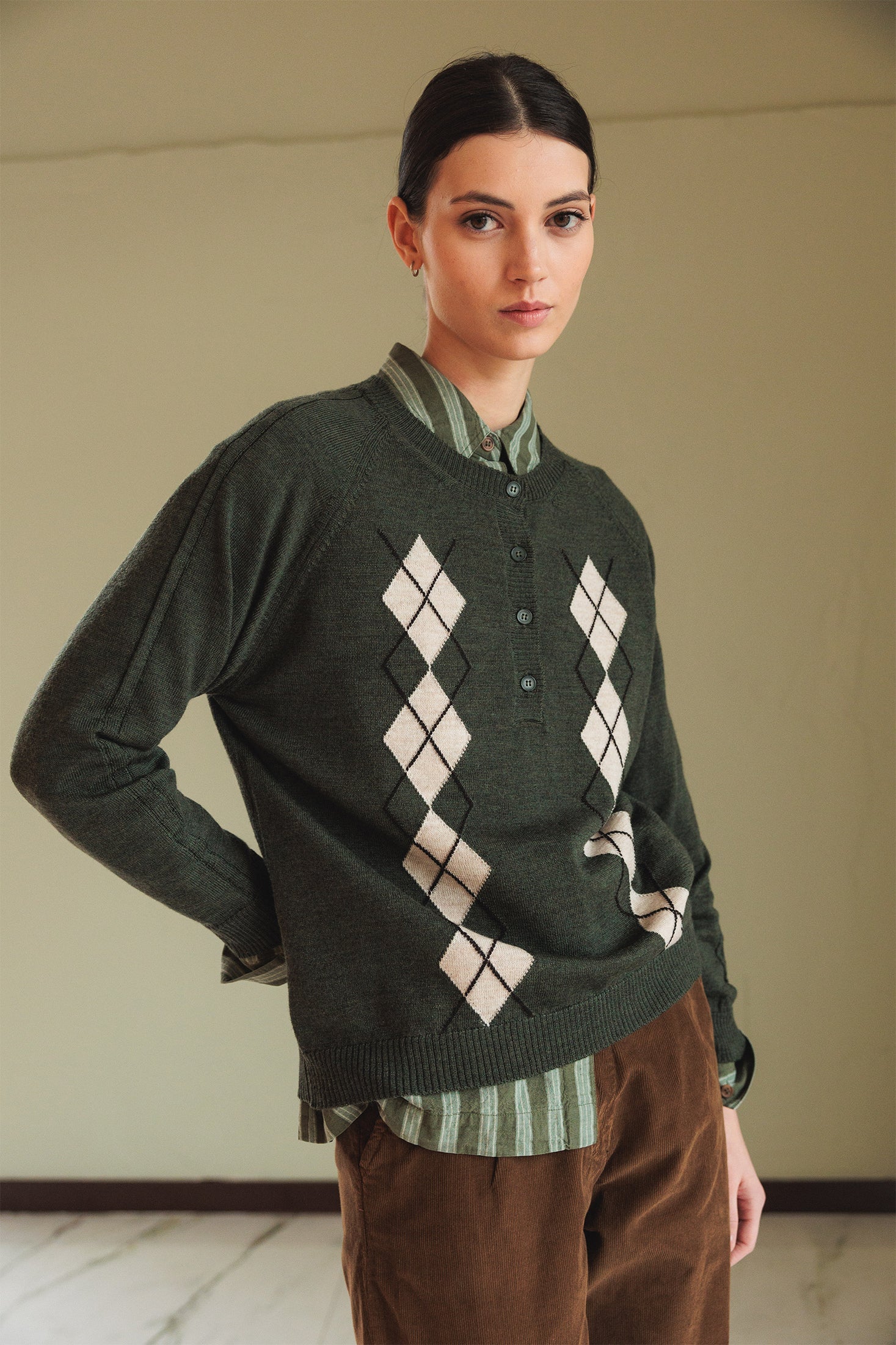 Merino Diamond Sweater Olive