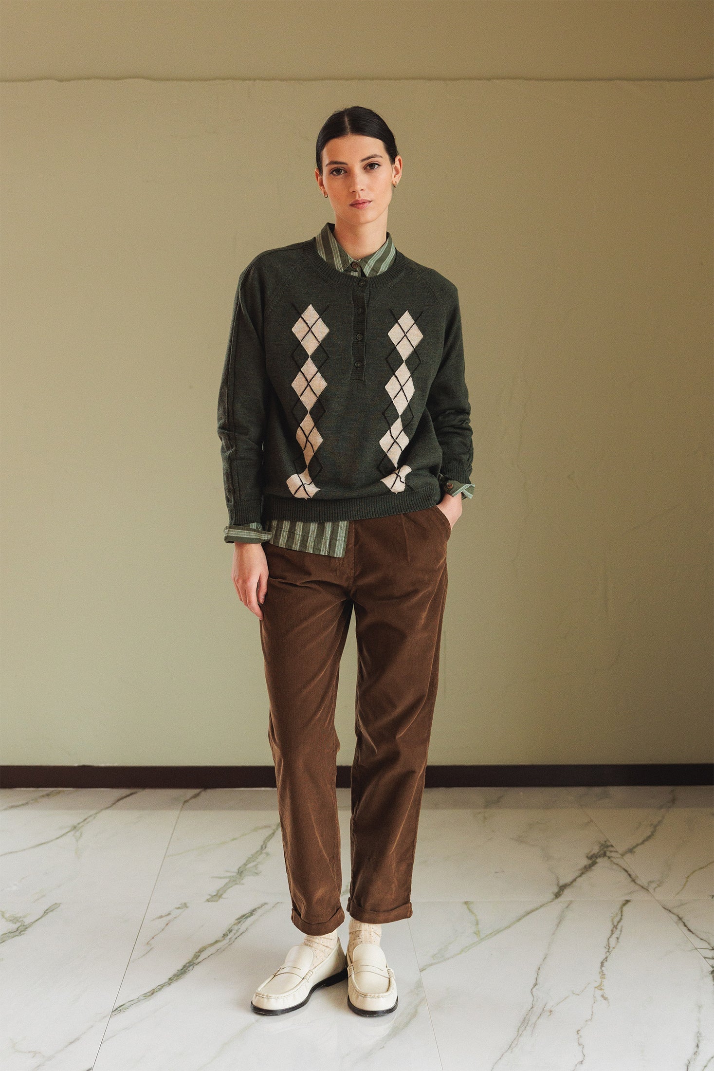 Merino Diamond Sweater Olive