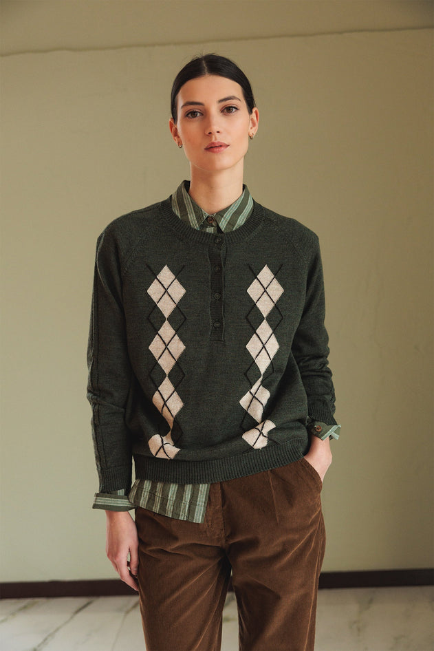 Merino Diamond Sweater Olive