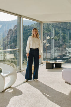 Wide-Leg Denim Pants Navy Blue