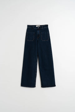 Wide-Leg Denim Pants Navy Blue
