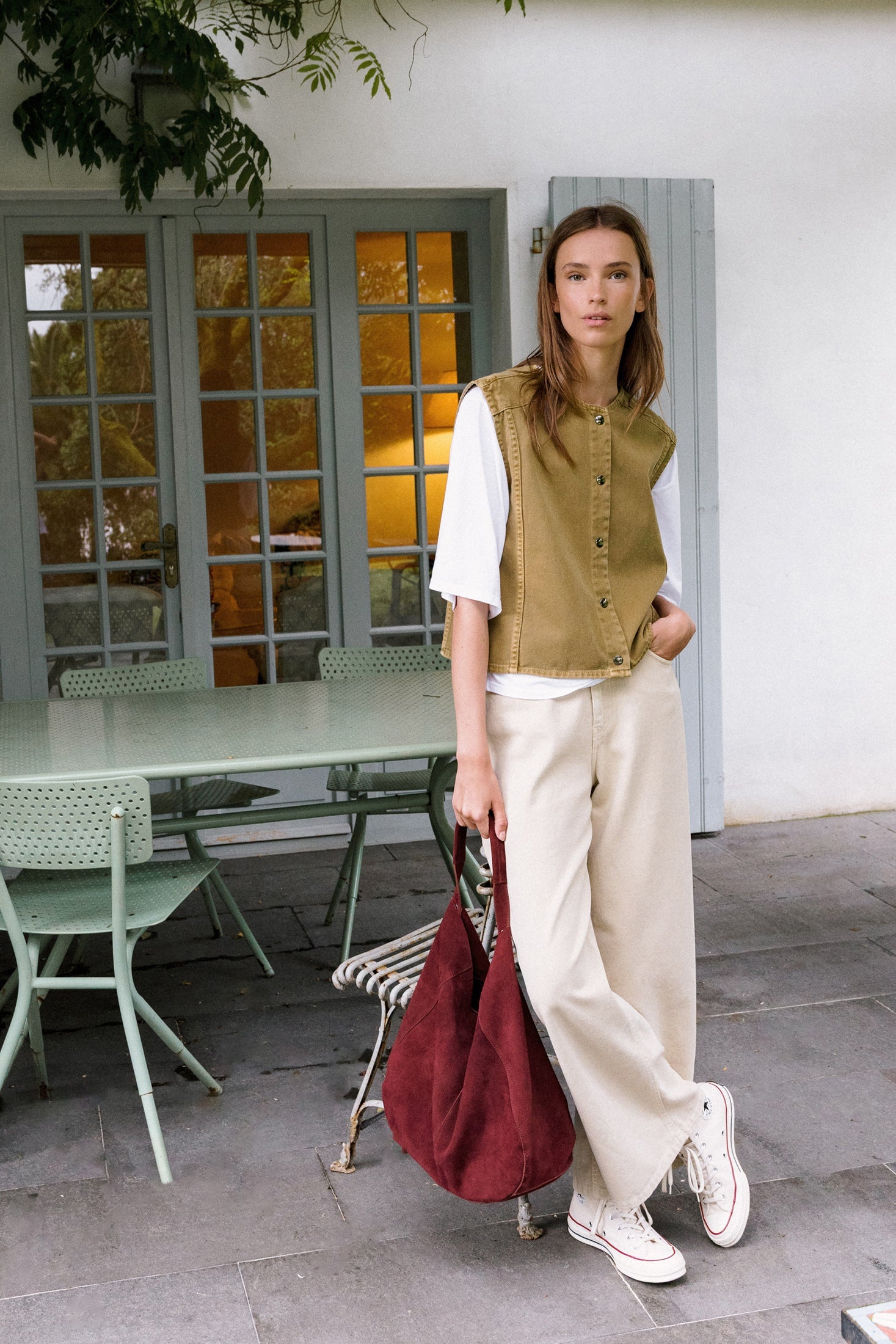 Boxy Twill Vest Olive