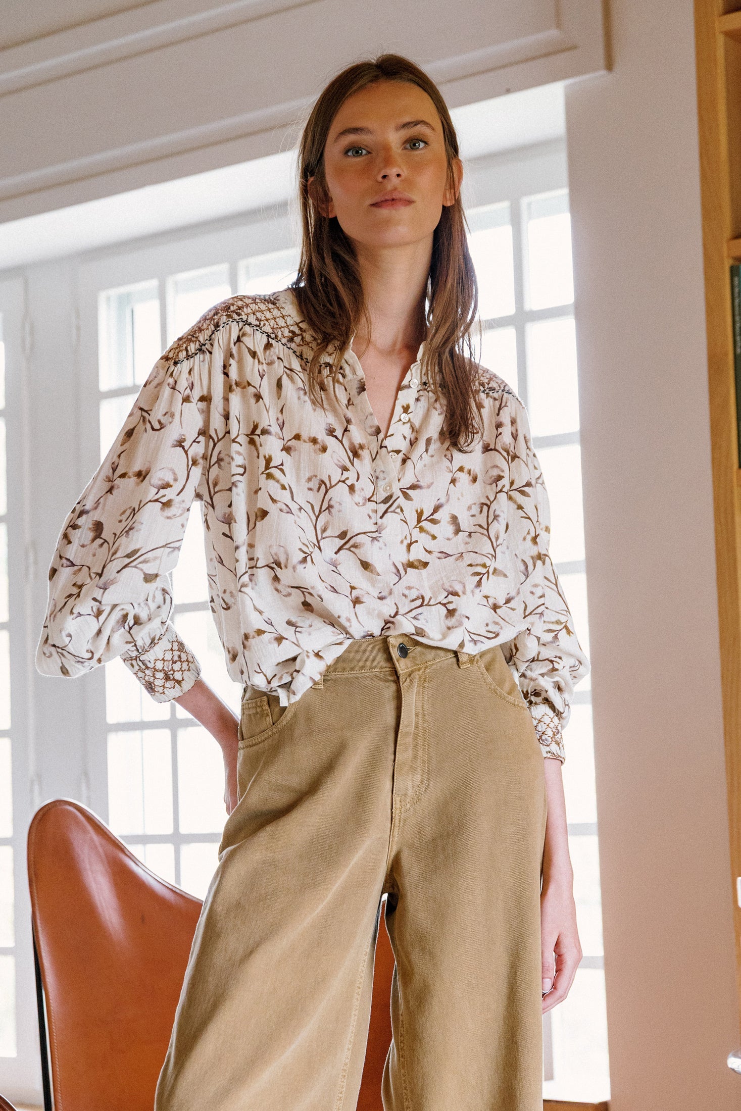 Smock-Detailed Blouse Brown