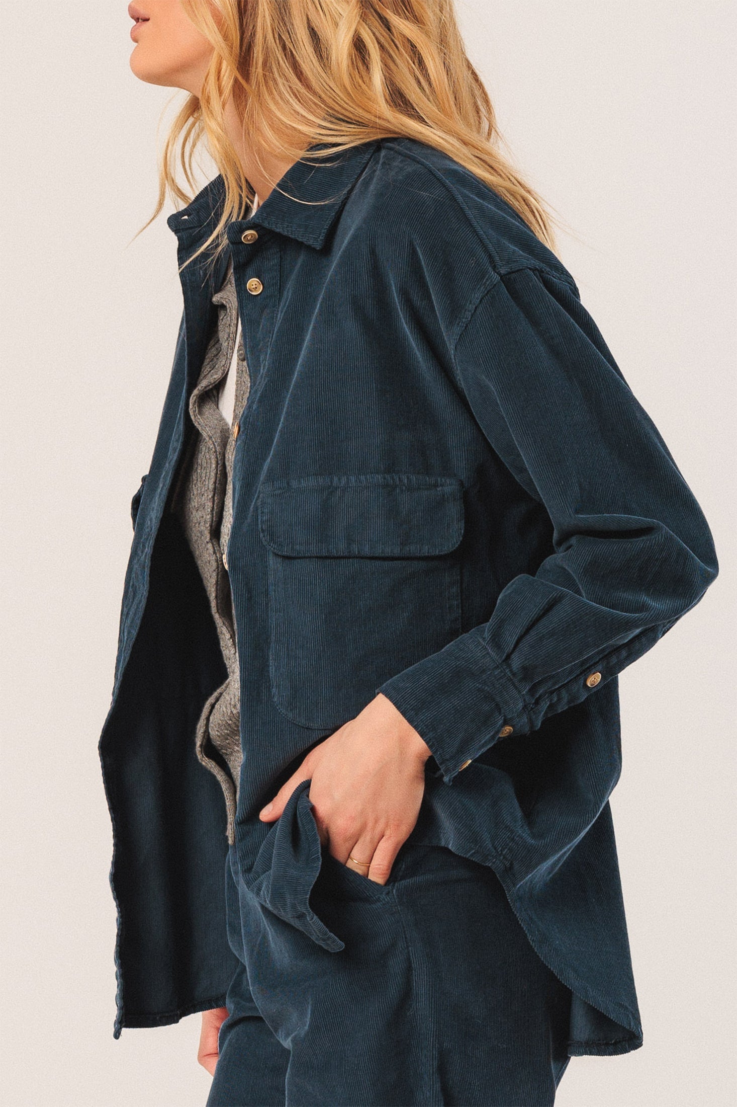 Cotton Corduroy Shirt Indigo Blue