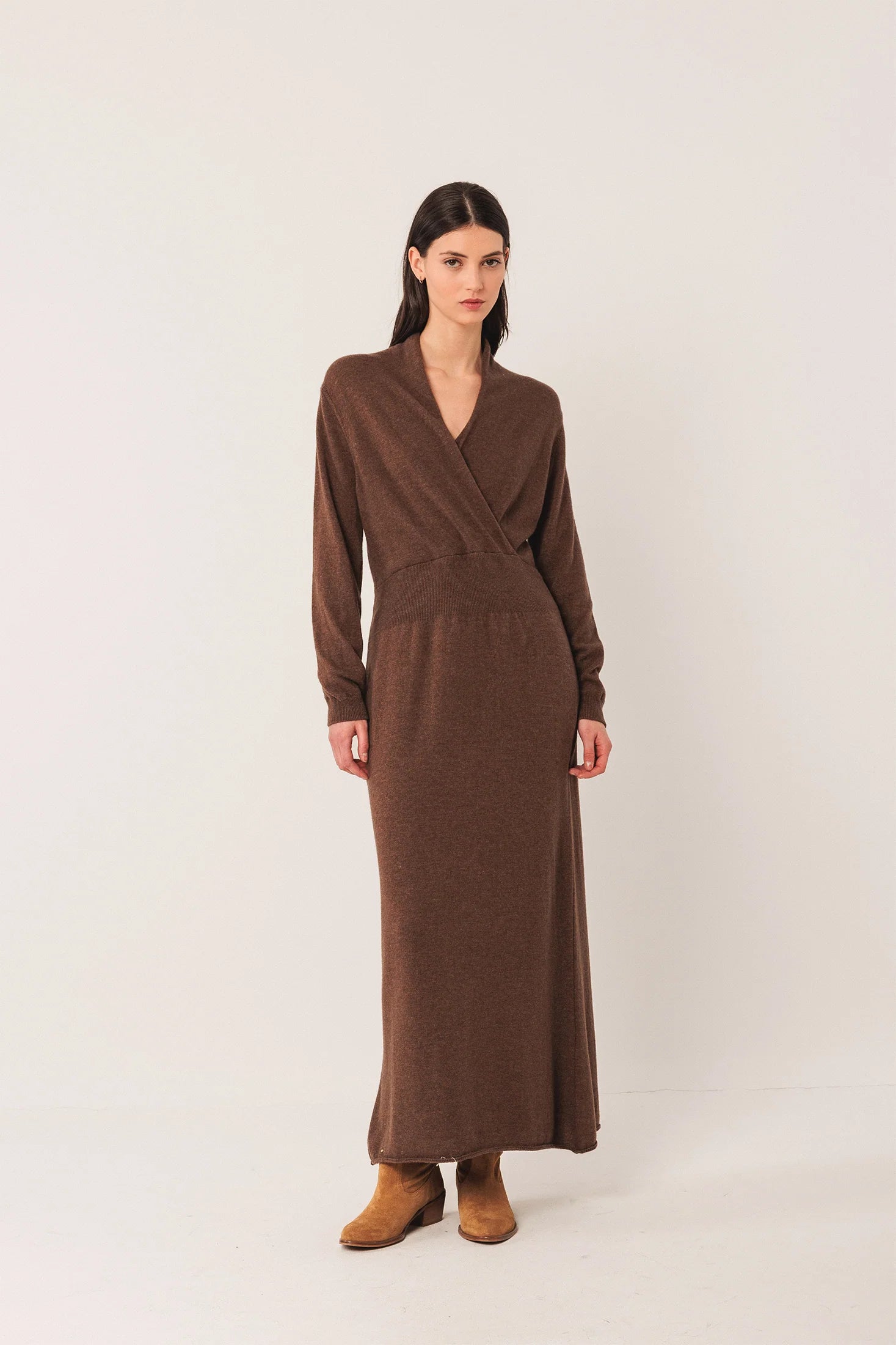 Long Cashmere Blend Dress Taupe