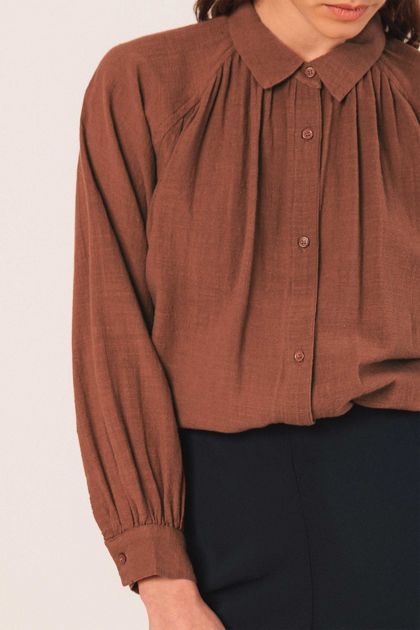 Crepe Cotton Shirt Tobacco