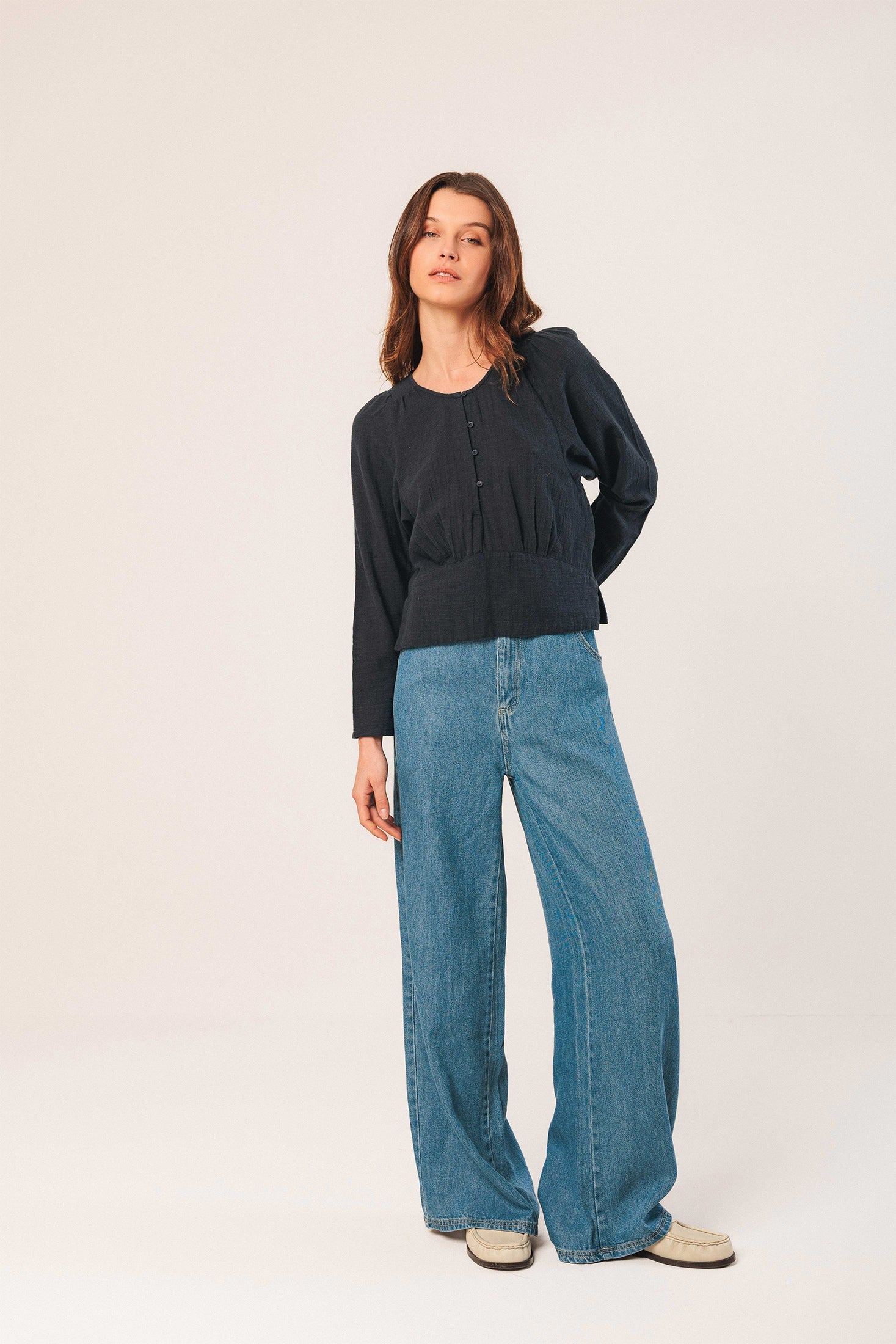 Crepe Cotton Blouse Navy