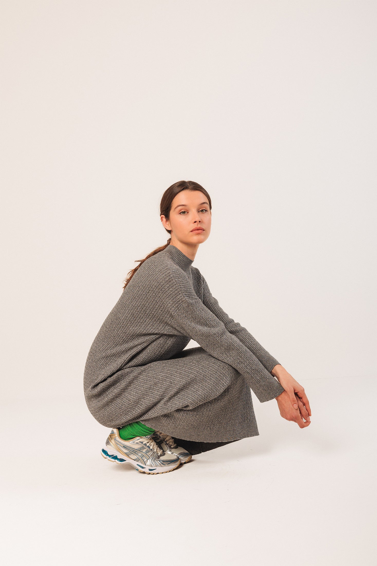 Wide Cable Knit Dress Grey