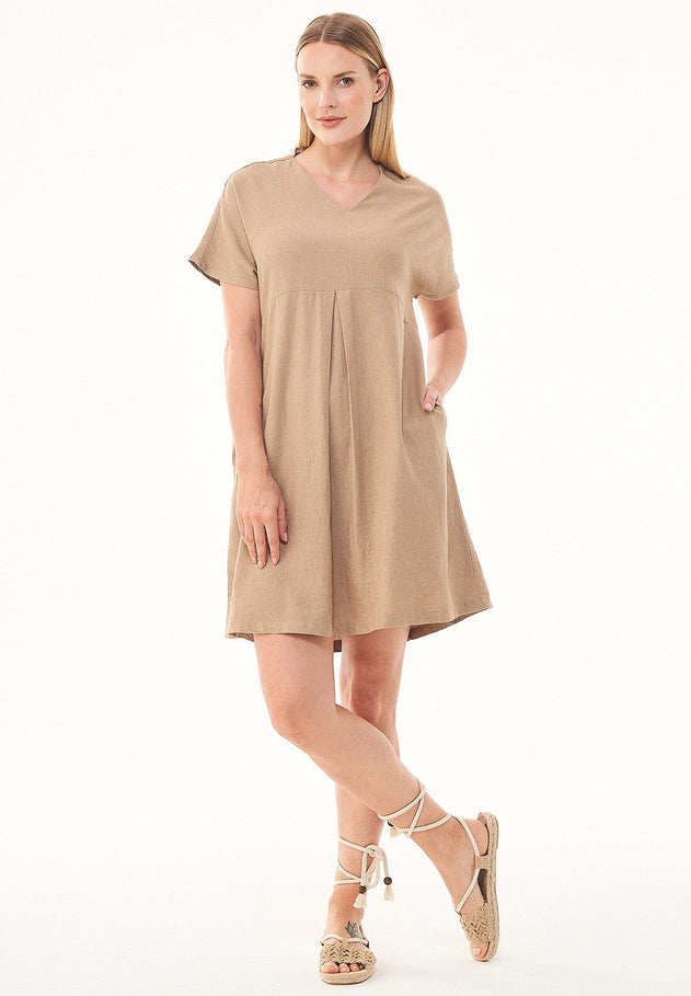 Women's A-Line Linen Blend Dress Beige