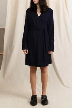 Wrap Dress Dark Blue Wool Short - Studio Heijne