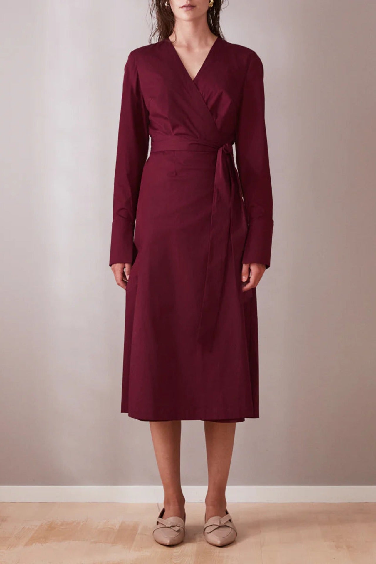 Wrap Dress Wine Red Long Sleeve Midi - Studio Heijne