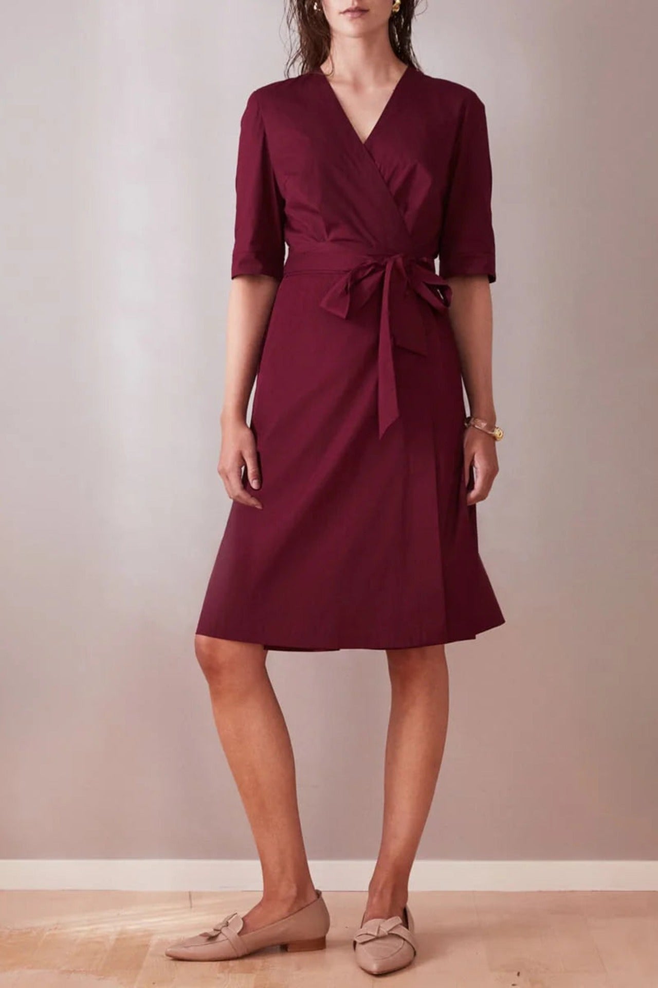Wrap Dress Wine Red Short Sleeve - Studio Heijne