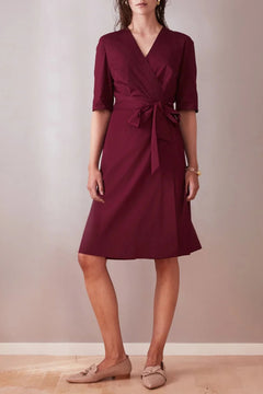 Wrap Dress Wine Red Short Sleeve - Studio Heijne