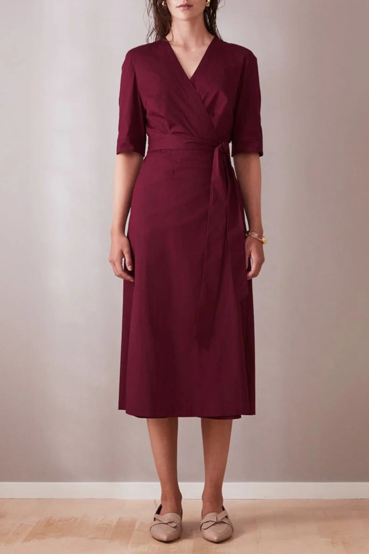 Wrap Midi Dress Wine Red - Studio Heijne