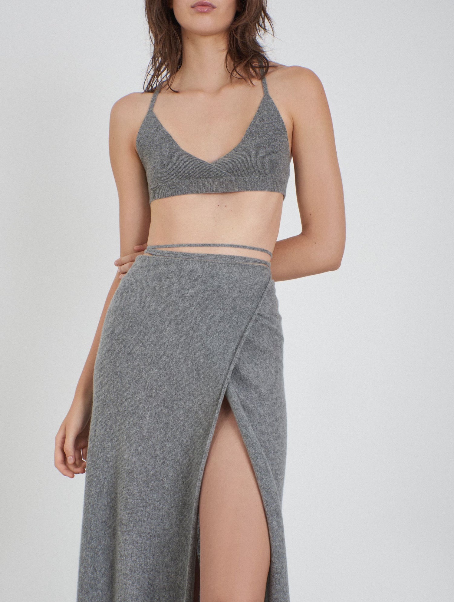 Cashmere Knitted Wrapped Skirt Grey