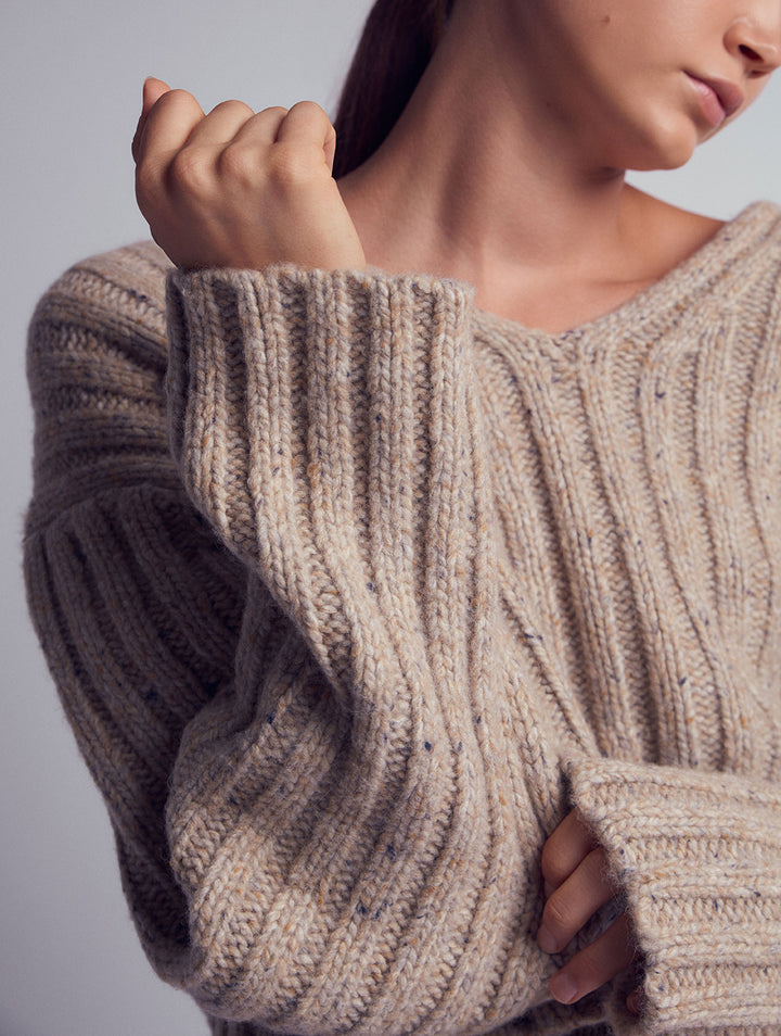 Leap Concept - Marcela Cropped Rib Knit Sweater Light Brown
